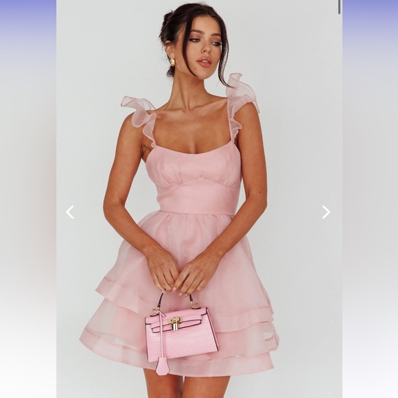 SOLD Pink Ruffle Mini Dress - Picture 4 of 10